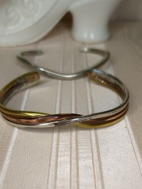 Sausalito Craftworks Vintage Silver, Gold & Copper Twisted Cuff Bracelets Lot 2